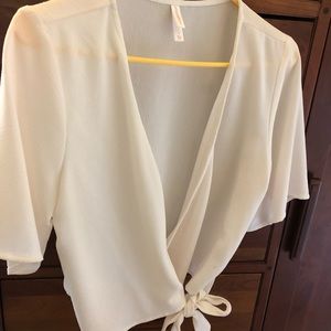 White flutter sleeve wrap bolero cardigan